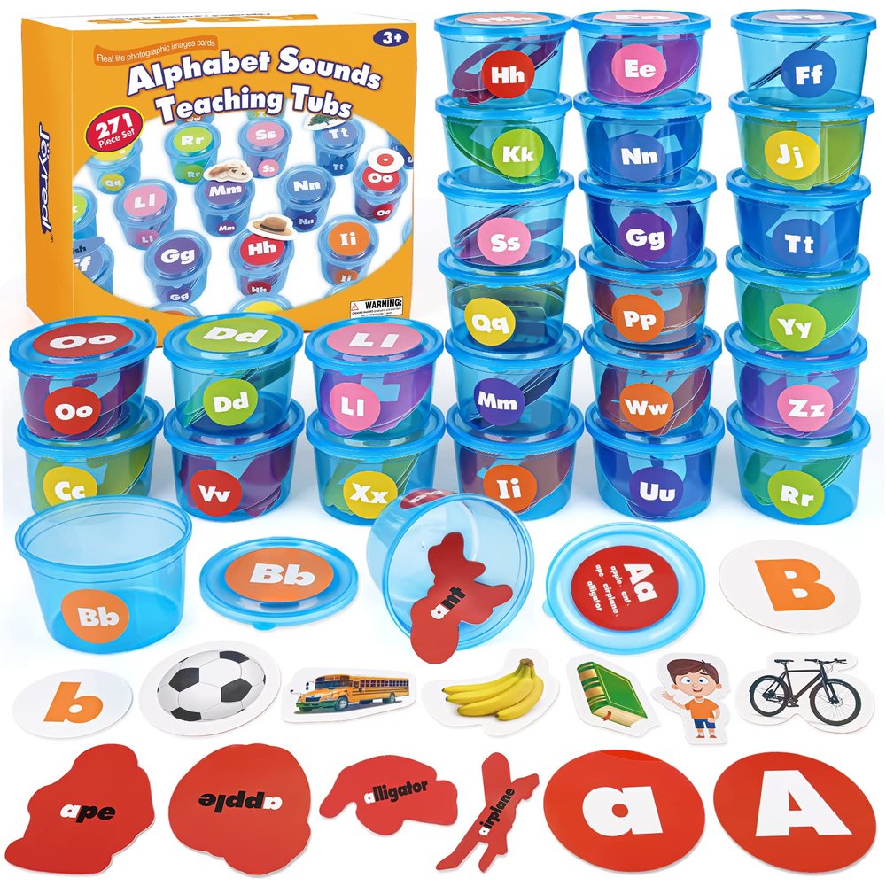 Joyreal Alphabet Learning Toys for Toddlers - 26 Alphabet Soup Sorters with 245 Flash Cards for Early Letter Awareness & Recognition - Fun Education Classroom Supplies Alphabet Sounds Teaching Games