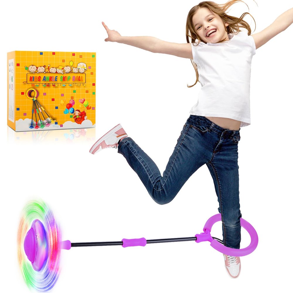 Birthday Gift for Boys & Girls Age 5 6 7 8 9 10 Years, Ankle Skip Ball with Colorful Flash Wheel, Sports Fitness Outside Toys for Kids & Adults