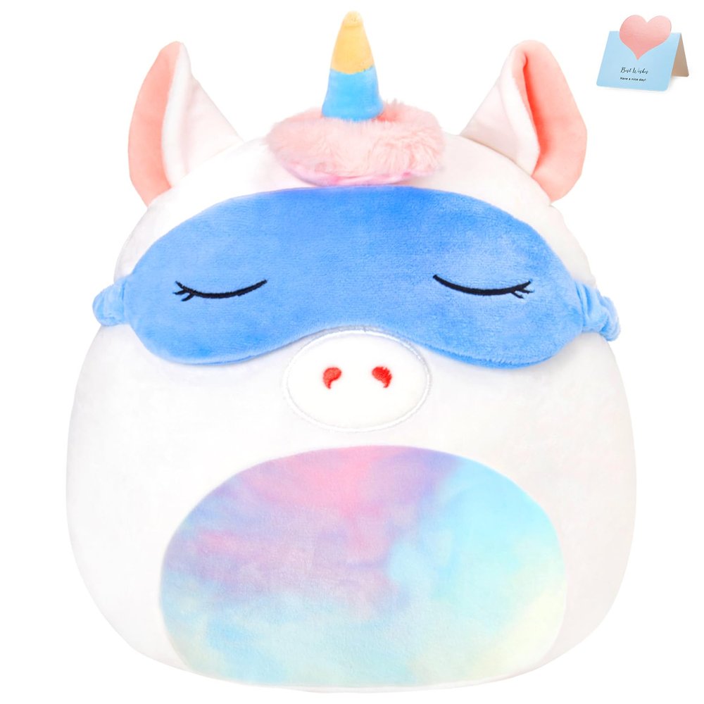 BSTAOFY Cute Unicorn Soft Plush Pillow with Removable Eye Mask Squishy Unicorn Stuffed Animal Cushion Hugging Nap Pillow Valentines Christmas Holiday Birthday Gifts for Toddlers Kids, 12