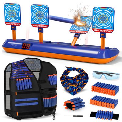 Lehoo Castle Electronic Shooting Targets, Digital Target for Nerf Guns with Auto-Reset, Scoring Shooting Games Includes Kids Tactical Vest, 60 Bullets, Glasses, Gift Toy for Kids Boys Girls