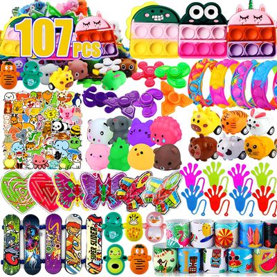 Dilycery 107 PCS Party Favors Toys, Treasure Box Toys for Classroom, Pop Fidget Toys Treasure Chest for Kids Prizes Classroom, Bulk Pinata Stuffers Goodie Bag Fillers for Kids 4-8