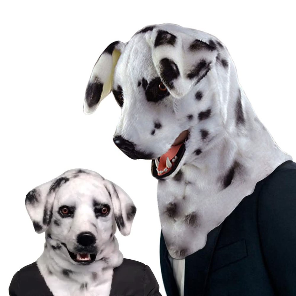 BEESUM 2023 Premium Dalmatian Dog Head Mask Moving Mouth Pug Cosplay Hat for Halloween Christmas Party Costume