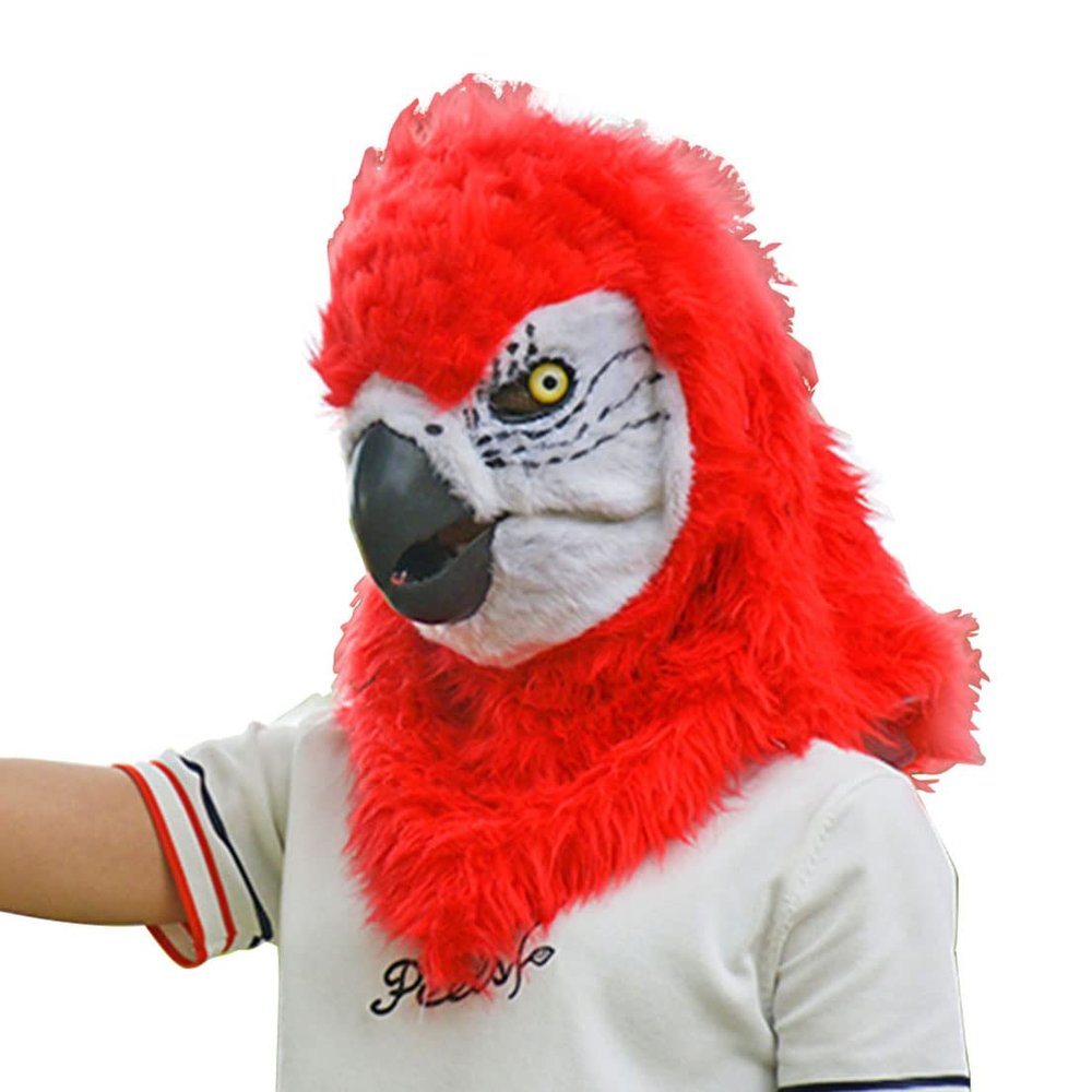 BEESUM 2023 Premium Psittacidae Parrot Head Mask Moving Mouth Bird Cosplay Hat for Halloween Christmas Party Costume (Red)