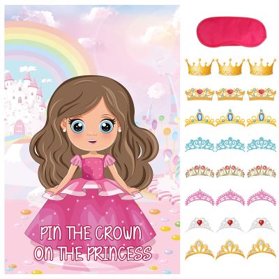Hooqict Pin The Crown on The Princess Party Games for Kids Girls Princess Birthday Party Decorations Tea Party Favors Supplies, Large Pin The Tail Games Poster with 24 Crown Stickers