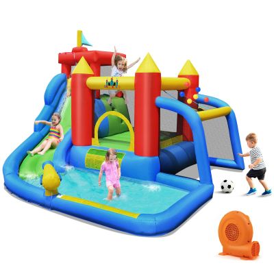 BOUNTECH Inflatable Water Slide, 7 in 1 Waterslide Park Bounce House for Kids Outdoor Fun with Football Gate, GFCI 750W Blower, Water Slides Inflatables for Kids and Adults Backyard Party Gifts