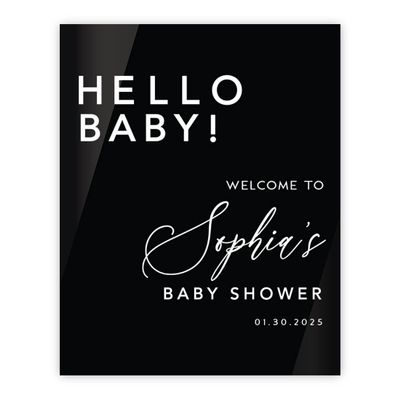 Andaz Press 16"x20" Black Acrylic Personalized Baby Shower Welcome Sign, Gender Neutral Large Custom Sign for Easel Stand, Hello Baby Shower Decorations
