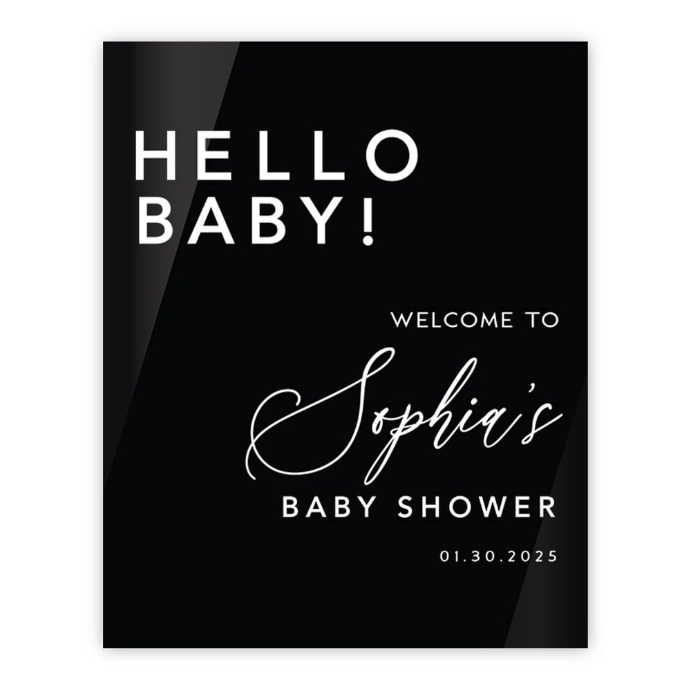 Andaz Press 16"x20" Black Acrylic Personalized Baby Shower Welcome Sign, Gender Neutral Large Custom Sign for Easel Stand, Hello Baby Shower Decorations
