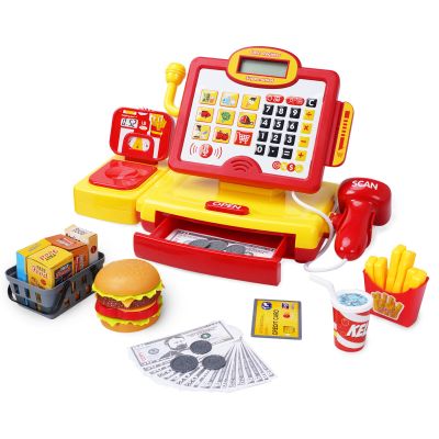FS Toy Cash Register for Kids, with True Barcode Scanner & Calculator Toys, Pretend Play for Toddlers 3-5, Shopping Playset, Kids Cash Register with Credit Card for Boys and Girls
