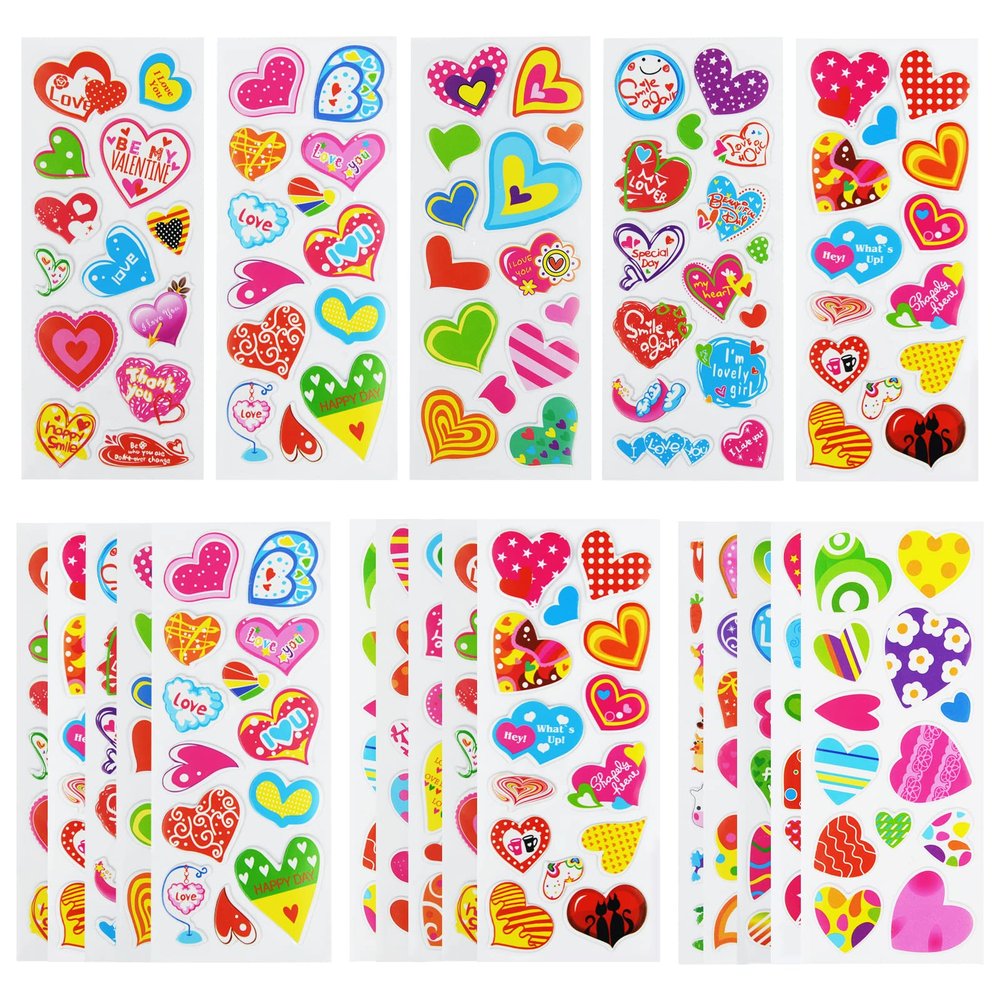24 Sheets(350+) Heart 3D Puffy Stickers for Toddlers Kids, Bulk Preschool Sticker Sheets for Reward, Craft, Scrapbooking