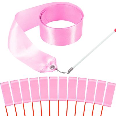 HiUnicorn 12PCS Light Pink Dance Ribbons, Pink Party Favors, Ballerina Ribbon Dancer Wand for Kids, Girls Gymnastics Princess Ballet Birthday Party Decoration