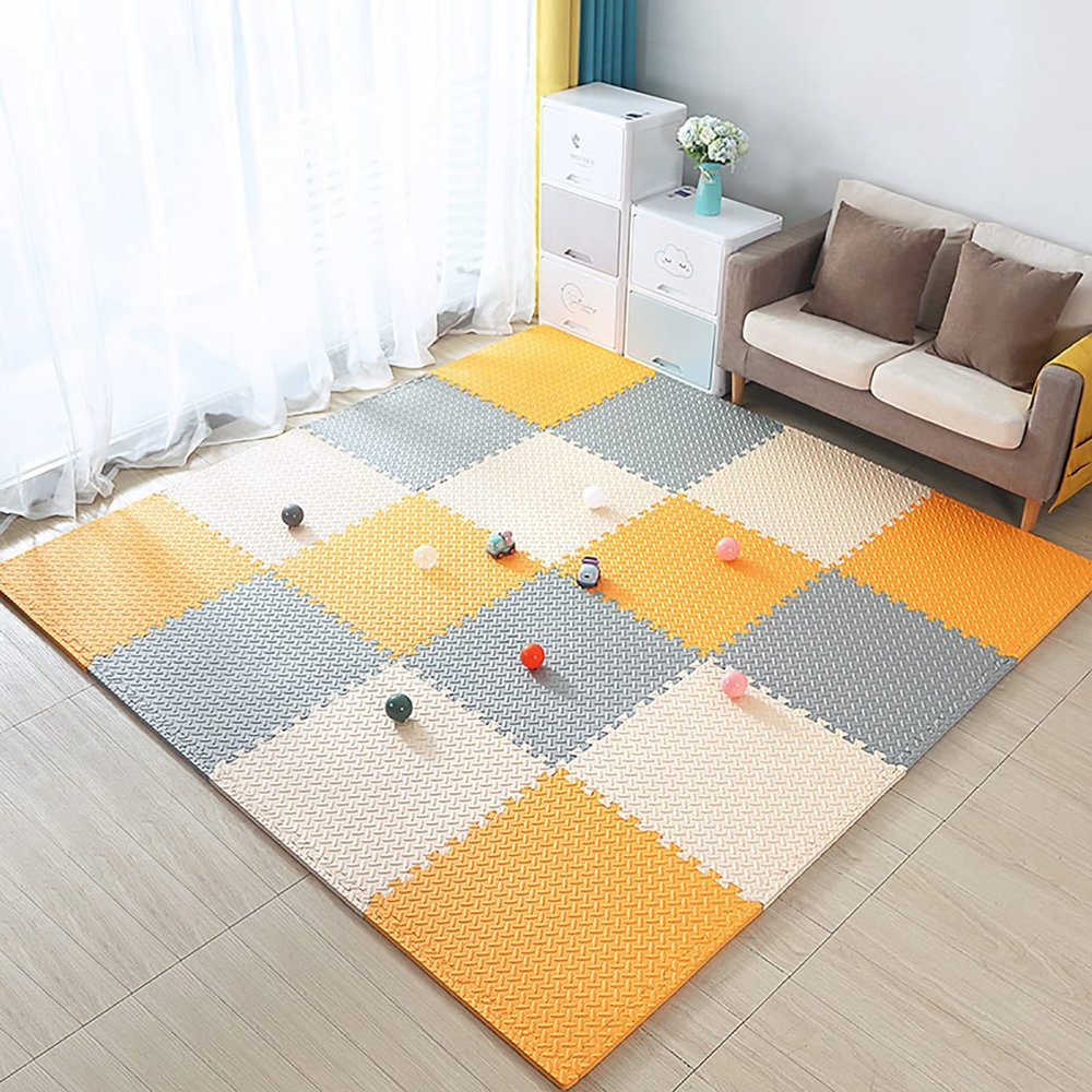 12"X12" Foam Puzzle Mats for Floor 0.4" Thick Foam Crawling Mat Kids Puzzle Playmats, Interlocking Foam Floor Tiles Exercise Mats- Baby Play Mat for Playing,H,40Pcs