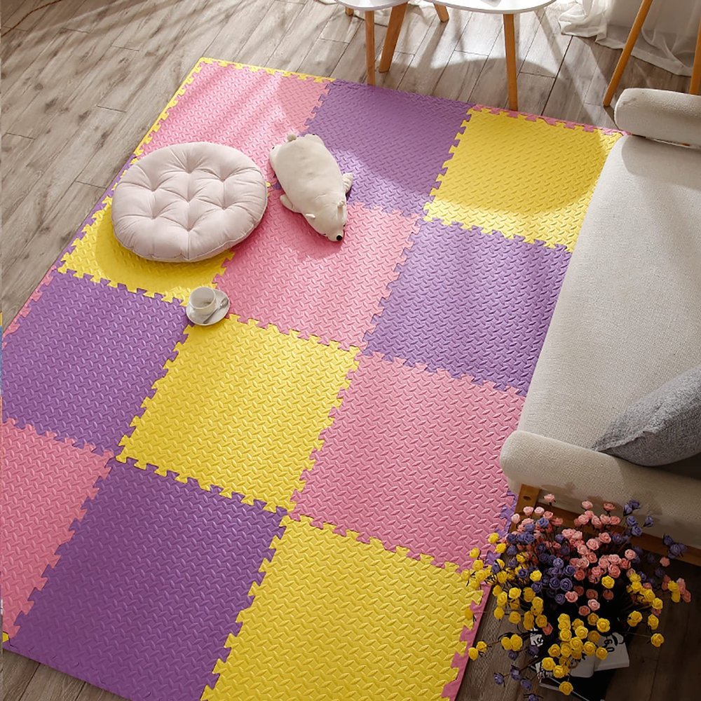 12"X12" Foam Puzzle Mats for Floor 0.4" Thick Foam Crawling Mat Kids Puzzle Playmats, Interlocking Foam Floor Tiles Exercise Mats- Baby Play Mat for Playing,L,40Pcs