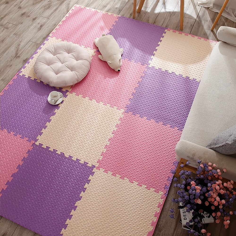12"X12" Foam Puzzle Mats for Floor 0.4" Thick Foam Crawling Mat Kids Puzzle Playmats, Interlocking Foam Floor Tiles Exercise Mats- Baby Play Mat for Playing,J,40Pcs