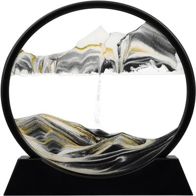 Moving Sand Art: 3D Sand Picture Moving Sand Art Liquid Motion Hourglass Deep Sea Sandscape Flow Sand Painting Sandalier,Office Desk Decor Desk Toys (7'', Black)