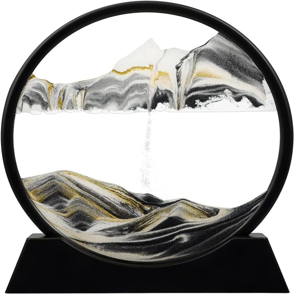 Moving Sand Art: 3D Sand Picture Moving Sand Art Liquid Motion Hourglass Deep Sea Sandscape Flow Sand Painting Sandalier,Office Desk Decor Desk Toys (7'', Black)