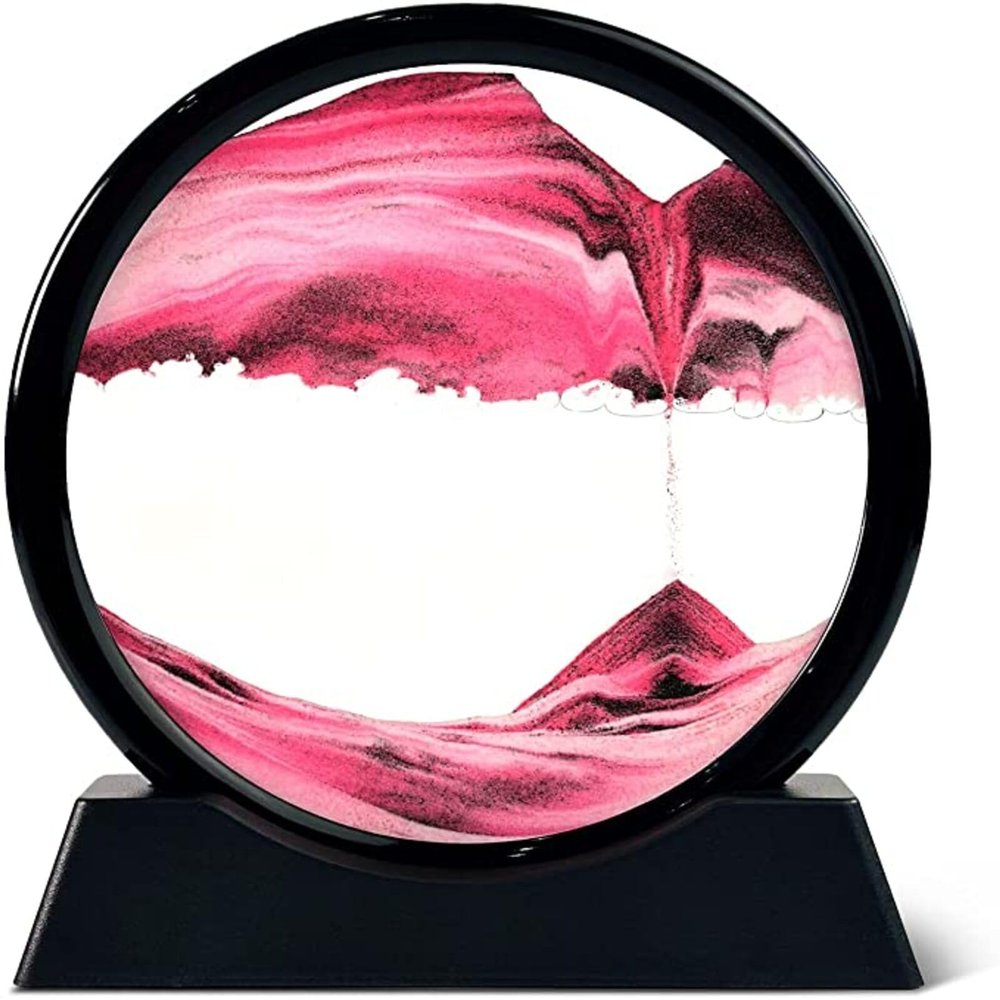 Twohua Moving Sand Art Liquid Motion 3D Hourglass Deep Sea Sandscape Moving Sand Picture Quicksand Flow Sand Painting Desk Decorations Work Relaxing Decor Office Desktop Toys (7 inches, red)