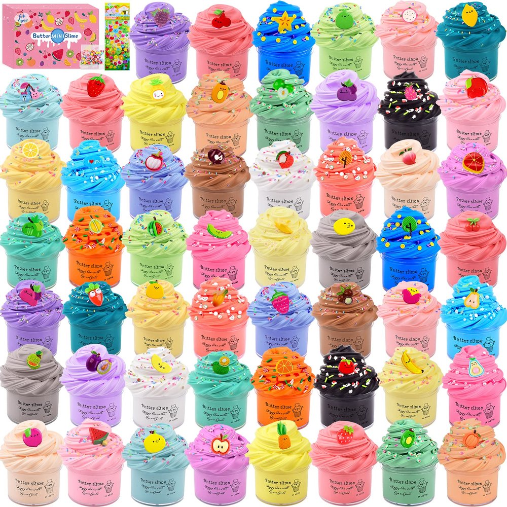 54 Pack Mini Butter Slime Kit for Girls Boys, Scented Fruit Slime Party Favors, Soft and Non-Sticky, Stress Relief Putty Toys for KidsEducational Slime Toys