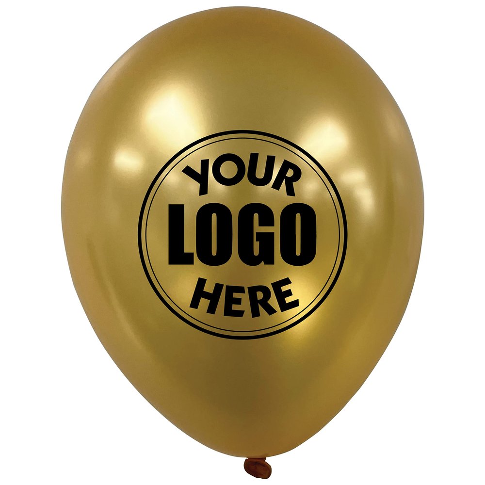 Custom Printed Logo Balloons or Balloons with Business Name 11 Inch Size (Metallic Gold)