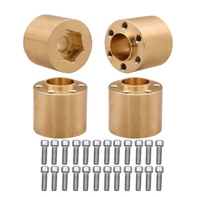 NXUEBDU 4Pcs Brass Weights 1.9 2.2 Inches Beadlock Wheels 12mm Hex Wheel Hub Widen Adapters for SCX10 TRX4 1/10 RC Crawler Upgrades (Gold, 18.4mm)