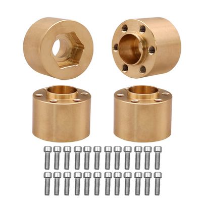 NXUEBDU 4Pcs Brass Weights 1.9 2.2 Inches Beadlock Wheels 12mm Hex Wheel Hub Widen Adapters for SCX10 TRX4 1/10 RC Crawler Upgrades (Gold, 15mm)