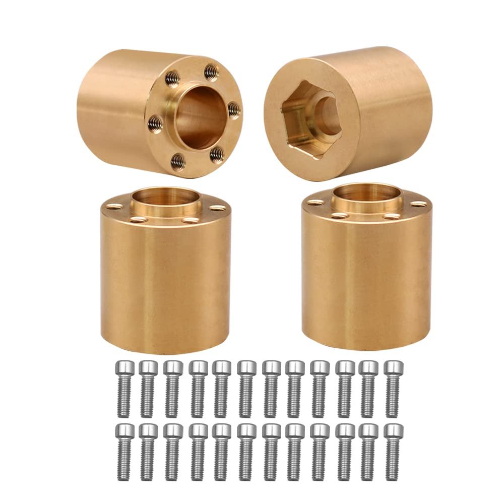 NXUEBDU 4Pcs Brass Weights 1.9 2.2 Inches Beadlock Wheels 12mm Hex Wheel Hub Widen Adapters for SCX10 TRX4 1/10 RC Crawler Upgrades (Gold, 22mm)