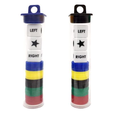Ahoper Left Right and Center Dice Game Prime Set Bundle with 3 Dices + 30 Chips - 2 Sets Assorted Colors Round Tube Storage is Very Convenient for Travel. Easy to Store, Carry Around.(2 Pack)