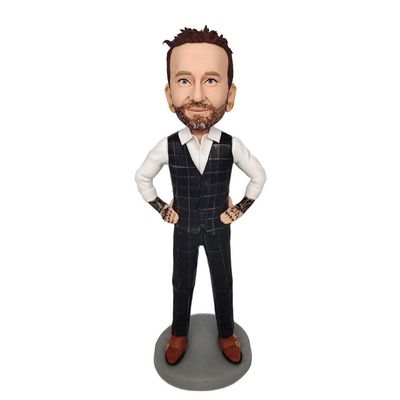 Custom Gentleman Bobblehead - Personalized Handmade Sculpture for Men, Elegant Suit & Confident Pose, Office Desk Decor, Unique Gift for Him, Made from Your Photo