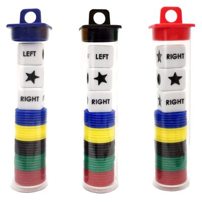 Ahoper Left Right Center Dice Game Prime Set Bundle with 3 Dices + 30 Chips - 3 Sets Assorted Colors Round Tube Storage is Very Convenient for Travel. Easy to Store, Carry Around.(3 Pack)