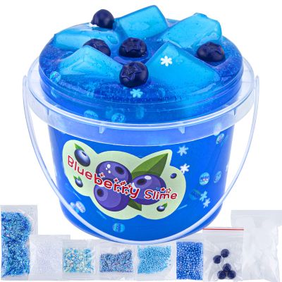 LAWOHO Blue Clear Slime, Blueberry Slime Kit for Kids, Crunchy Slimes with 8 Slime Add Ins, Jelly Cube Slimes for Kids Party Favors, Birthday Christmas Easter Gifts for Girls & Boys Age 8-12
