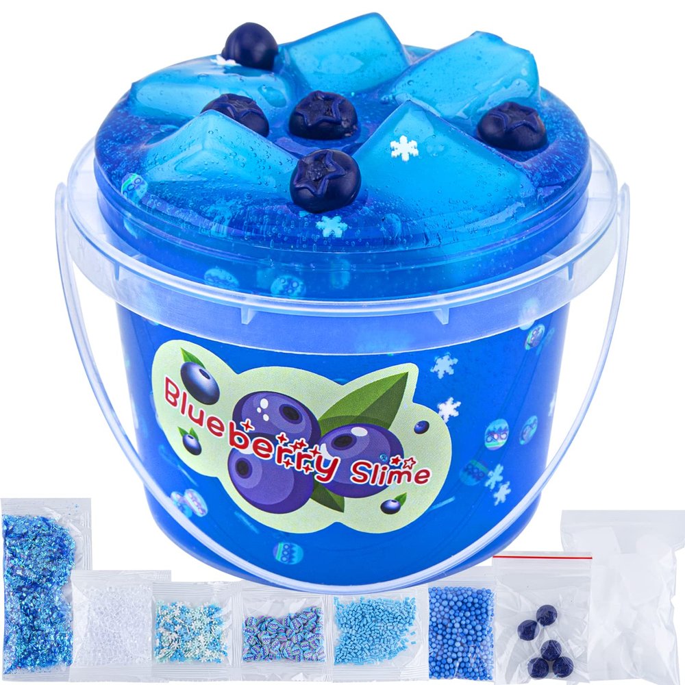 LAWOHO Blue Clear Slime, Blueberry Slime Kit for Kids, Crunchy Slimes with 8 Slime Add Ins, Jelly Cube Slimes for Kids Party Favors, Birthday Christmas Easter Gifts for Girls & Boys Age 8-12
