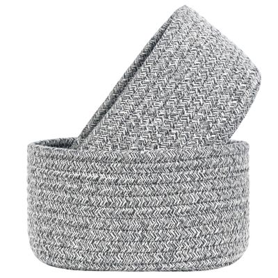 2 PackABenkle Small Woven Baskets, Tiny Oval Shallow Storage Baskets, Mini Cotton Rope Empty Decorative Basket, Boho Little Organizer Bins for Bathroom, Cat Dog Toy Gifts Baskets