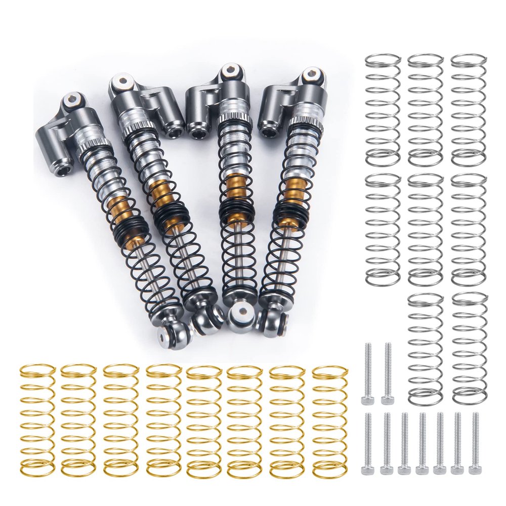 MORLORDY 4Pcs Aluminum Alloy RC Shock 53mm Adjustable Shocks Absorber Dampers Threaded Shock Bodies for 1/24 RC Crawler Car SCX24 Shocks 53mm Upgrades Accessories, Gray and Silver