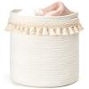 Mkono Macrame Decorative Cotton Rope Basket Boho Nursery Decor Small Cute Woven Tassel Closet Storage Bins Organizer for Baby Toys,Magazines, Potted Plants Cover,Living Room,Bedroom, 15.7"x19.6" view 1