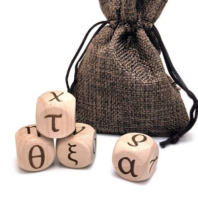 The Greek Alphabet Wooden Dice Set, 24 Carved Greek Letters Pattern Cube Rolling Dices for Teaching Party Game (Lowercase, 4Pcs/Set)