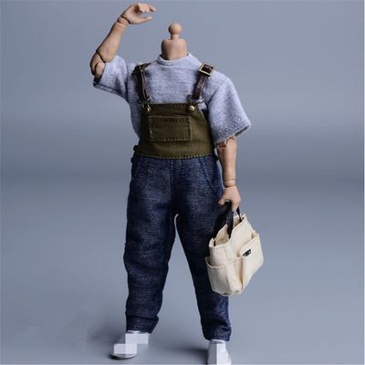 1/12 Scale Male Clothes,Men's Denim Overalls Pant Costume Clothing for 6inch Male Action Figure Body (Blue&Green)