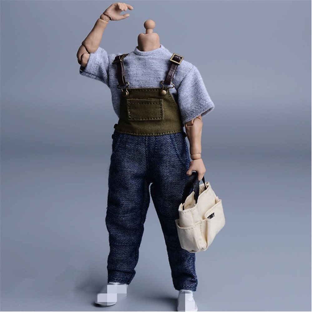 1/12 Scale Male Clothes,Men's Denim Overalls Pant Costume Clothing for 6inch Male Action Figure Body (Blue&Green)