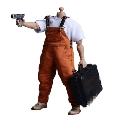 1/12 Scale Male Clothes,Men's Denim Overalls Pant Costume Clothing for 6inch Male Action Figure Body (Yellow)