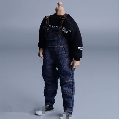 1/12 Scale Male Clothes,Men's Denim Overalls Pant Costume Clothing for 6inch Male Action Figure Body (Blue)