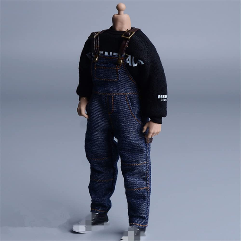 1/12 Scale Male Clothes,Men's Denim Overalls Pant Costume Clothing for 6inch Male Action Figure Body (Blue)
