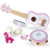 WoodenEdu Kids Guitar for Girls, Wooden Musical Instruments Toys with Ukulele, Tambourine, Maracas, Harmonica, Mini Band Sets for Toddlers 2 3 Years Old Birthday Gift (Pink for Girls) view 1