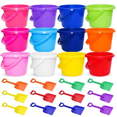 BeneFine 12 Pack Sand Buckets and Shovels for Kids 7.48 Inches | Beach and Sand Toys at The Beach | Use for Sand Molds at The Sandbox -12 Pail and 12 Shovel Set