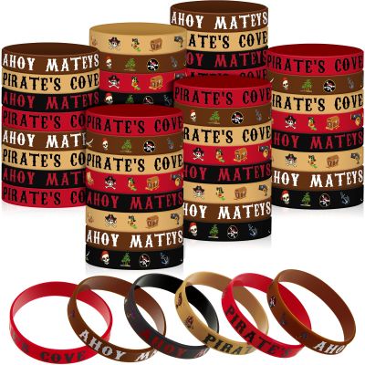 Leitee 48 Pcs Pirate Rubber Bracelets Pirate Party Theme Wristbands Silicone Wristbands Party Supplies Favors Accessories for Men Women Birthday Prizes, 4 Styles