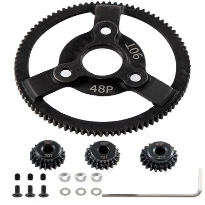 Rcarmumb 48P 90T Transmission Gears Upgrades Part for 1/10 Slash 2WD,Rustler,Stampede,Metal Steel 90T Spur Gear with Pinions Gears(19T/20T/21T) Hops up.