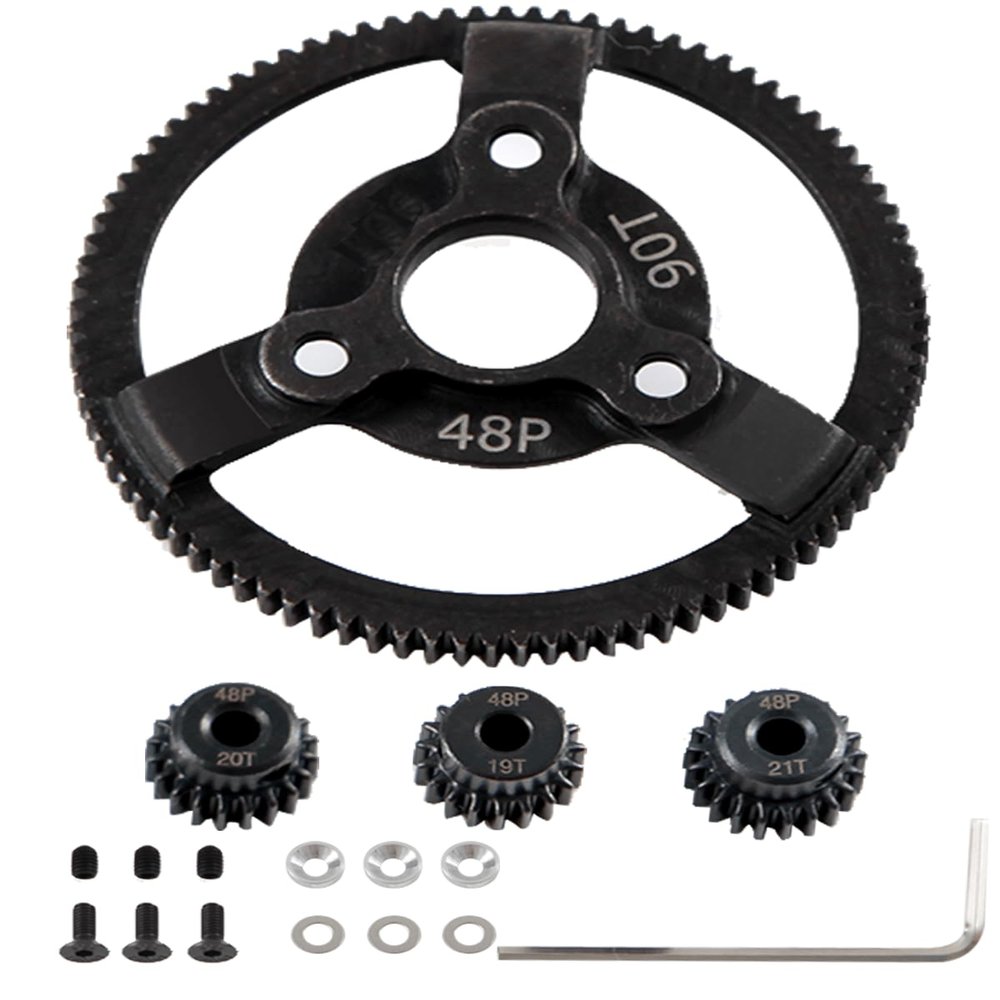 Rcarmumb 48P 90T Transmission Gears Upgrades Part for 1/10 Slash 2WD,Rustler,Stampede,Metal Steel 90T Spur Gear with Pinions Gears(19T/20T/21T) Hops up.