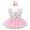 Baby Girls Carnival Costume Halloween Party Cosplay Outfits Toddler Newborn Flying Sleeve Square Neck Ruffle Bowknot Ball Circus Birthday Princess Tutu Romper Dress with Headband Pink 2PCS 6-12 Months view 1