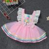 Baby Girls Carnival Costume Halloween Party Cosplay Outfits Toddler Newborn Flying Sleeve Square Neck Ruffle Bowknot Ball Circus Birthday Princess Tutu Romper Dress with Headband Pink 1PCS 6-12 Months view 2