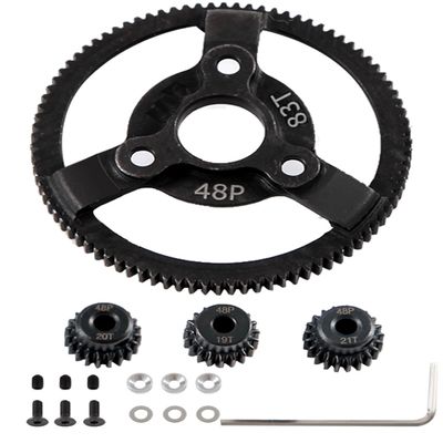 Rcarmumb 48P 83T Transmission Gears Upgrades Part for 1/10 Slash 2WD,Rustler,Stampede,Metal Steel 83T Spur Gear with Pinions Gears(19T/20T/21T) Hops up.