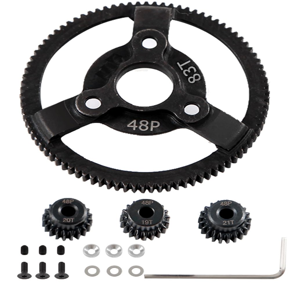 Rcarmumb 48P 83T Transmission Gears Upgrades Part for 1/10 Slash 2WD,Rustler,Stampede,Metal Steel 83T Spur Gear with Pinions Gears(19T/20T/21T) Hops up.