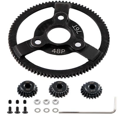 Rcarmumb 48P 76T Transmission Gears Upgrades Part for 1/10 Slash 2WD,Rustler,Stampede,Metal Steel 76T Spur Gear with Pinions Gears(19T/20T/21T) Hops up.