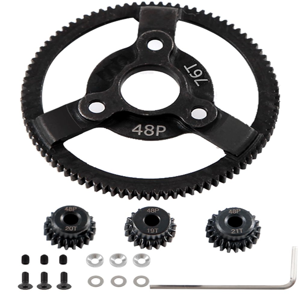 Rcarmumb 48P 76T Transmission Gears Upgrades Part for 1/10 Slash 2WD,Rustler,Stampede,Metal Steel 76T Spur Gear with Pinions Gears(19T/20T/21T) Hops up.
